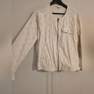 DownEast Cream Bomber Jacket with Eyelet Design
